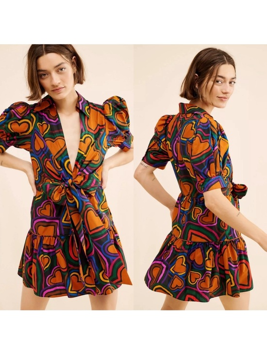 FARM Rio Dresses & Skirts - FARM Rio for Anthropologie short sleeve bow-front heart mini dress small